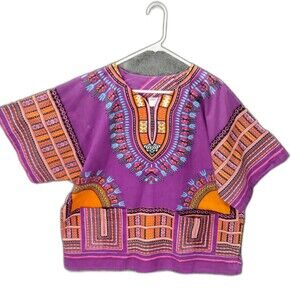 Tribal India Tunic Women's XL Cotton Top Pockets Unique Statement Purple Gold